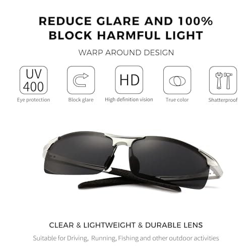 SUNGAIT Men's HD Polarized Sunglasses for Driving Fishing Cycling Running Metal Frame UV400 (Silver, Gray) - Thumbnail 3