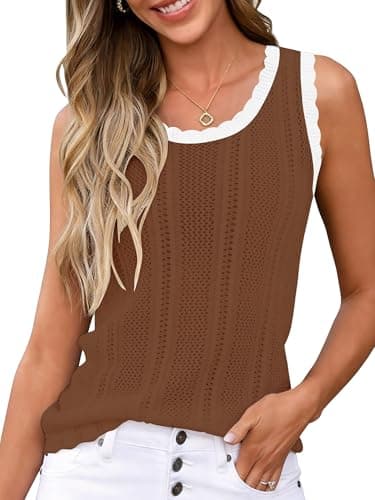 Anbech Beach Vacation Clothes for Women Summer Sleeveless Crochet Sweater Vest Tank Tops Cover Ups Resort Cruise Outfits 2026,Caramel,S