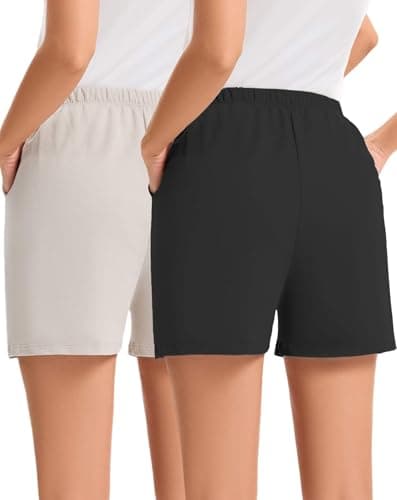 Women's Cotton French Terry Sleep Shorts Thick Breathable Non-See-Through with Pockets Elastic Waist Lounge Shorts - Thumbnail 2