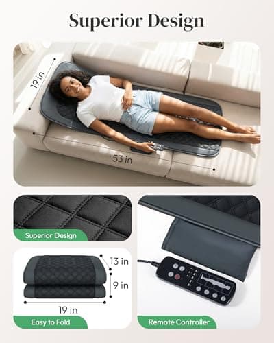 Heycool Full Body Massage Mat with Heat [2026 Upgraded], 10-Motor Vibration Massage Pad for Chair Bed Sofa, 2 Heat Levels, 5 Massage Modes, Foldable Memory Foam Back Massager for Home Office - Thumbnail 6