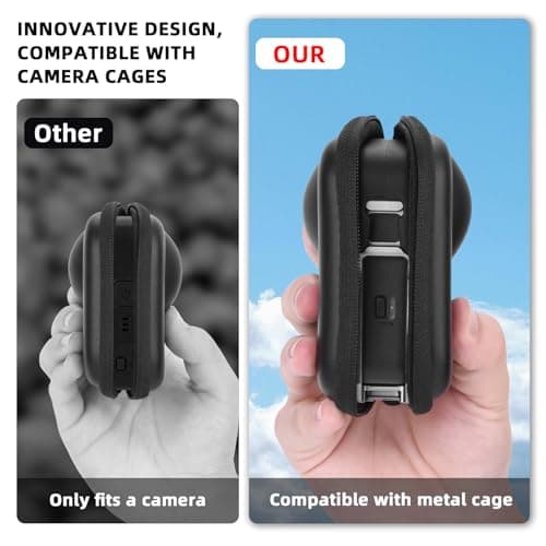 Flymile Protective Carrying Case for DJI Osmo 360 (for Cage and Lens Cap), Storage Small Bag Travel PU Hard Shell Portable Cover Protector With Carabiner & Wrist Strap Camera Accessories - Thumbnail 3