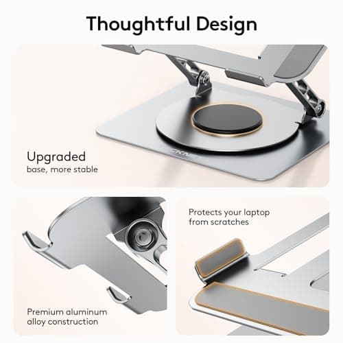 TECKNET Laptop Stand for Desk, 360 Rotating Base, Ergonomic Foldable Computer Stand for Laptop Riser Height Adjustable, Compatible with MacBook Pro, All Laptops 10-17" - Silver - Thumbnail 6