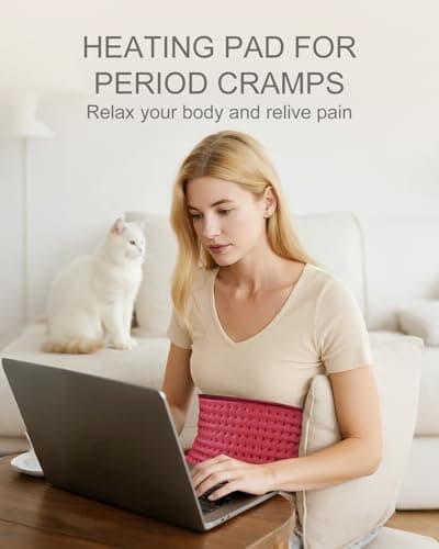 Electric Heating Pad for Period Cramps, LANVA Birthday Gifts for Women Her, Heat Pad for Neck and Shoulders and Back Pain Relief, Machine Washable, ETL Certified, 12"x24", Red - Thumbnail 3
