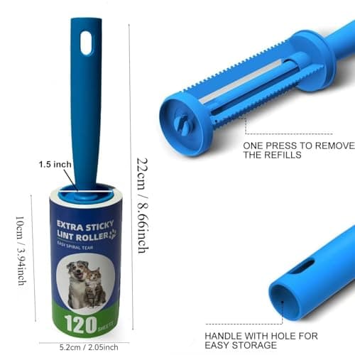 Lint Rollers for Pet Hair Extra Sticky- Lint Brush for Clothes, Furniture, Carpet,Car, Floor,Bed-Pet Hair Roller for Dog Cats Hair Removal- Reusable Handle and Refills (Small(1handle+4 Refills)) - Thumbnail 6
