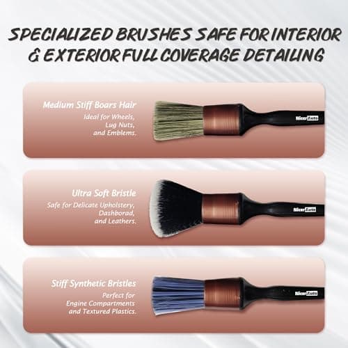 11PCS Professional Car Detailing Brush Set, Boars Hair & Ultra Soft Auto Detailing Brushes for Car Interior Exterior Cleaning, No Scratch Detail Brush Kit for Wheels Leather Air Vents, Rose Gold - Thumbnail 3