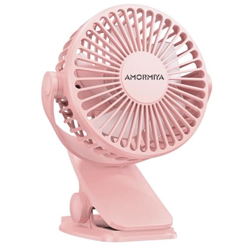AMORMIYA Portable Clip on Fan, 20H Runtime, 4000mAh Battery Operated Fan, Max 4.5m/s Strong Airflow, Quiet 3 Speed USB Rechargeable Mini Personal Fan for Desk Golf Cart Camping, 360° Rotate, Pink - Image 1