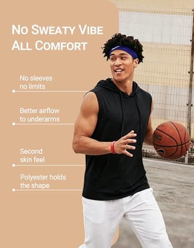 INVICTUSY Men's Sleeveless Hooded Tank Tops Workout Gym Shirts Muscle Cut Off Bodybuilding Hoodies Athletic Activewear T-Shirts Black - Thumbnail 4
