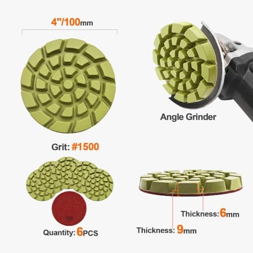 Diamond Concrete Polishing Pads - BRSCHNITT 6pcs 4 inch Grit#1500 Resin Bond Renew Pads Beton Floor Renew Reparing Disk - Thumbnail 2