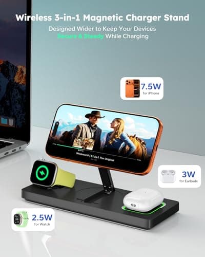 Foldable 3 in 1 Charging Station for Magsafe, Magnetic Phone and Watch Charger Stand for Apple Devices, Wireless Desk Charger Dock for iPhone 17 16 15 14 13 12 Series, Apple Watch and Airpods - Thumbnail 4