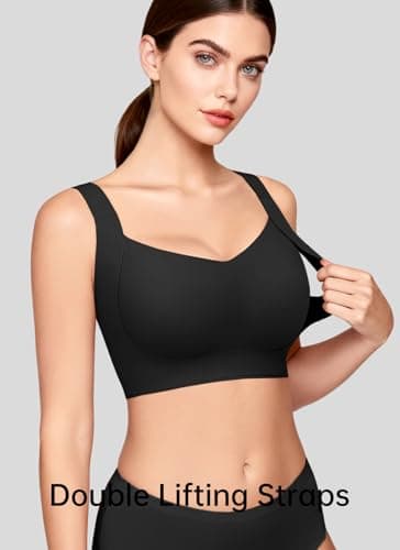 REALWILL Everyday Comfortable Wireless Bra Supportive Push Up Minimizer Bras for Women Seamless Soft Tshirt Bras No Underwire Full Coverage Bralette Lift Bra Black S - Thumbnail 4