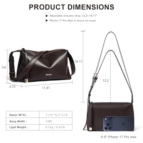 Shrrie Lightweight Shoulder Bag Purses for Women Soft Vegan Leather Crossbody Bags Shoulder Handbags Square with Adjustable Strap, Brown - Thumbnail 4