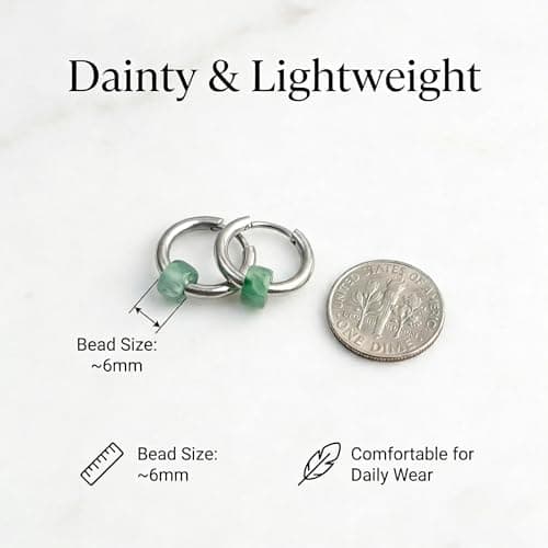 ANNIE WU Natural Jade Hoop Earrings, 6mm Jade Bead 925 Silver Plated Huggie Earrings for Women, Dainty Minimalist Hypoallergenic Jewelry for Daily Wear & Gifting - Thumbnail 4