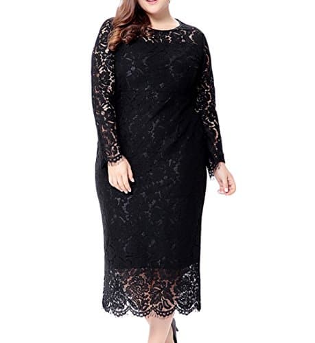 Eternatastic Women's Floral Lace Long Sleeve Plus Size Lace Dress Black XL - Image 1