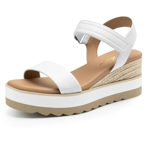 Athlefit Espadrille Wedge Sandals for Women, Open Toe Ankle Strap Low Wedge Heel Platform Sandals for Summer, White Size 6.5, SAPS2617W - Image 1
