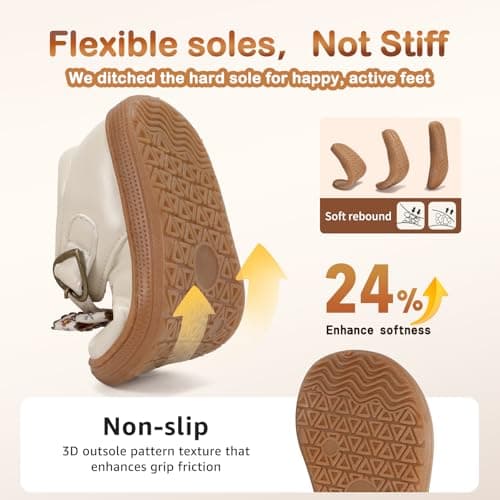WIDE TOE BOX Girls School Shoes Mary Jane Toddler Lightweight Non-Slip Comfortable Ballet Shoes for Girls Beige Toddler 6 - Thumbnail 6