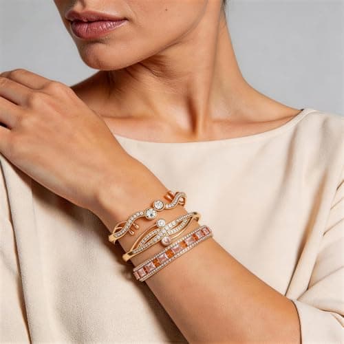 6 Pack 18K Gold Plated Bangles Bracelet Set for Women, Dainty Vintage Trendy Fashion Jewelry, Ideal Gift for Birthday Christmas Valentine's Day Mother's Day for Girlfriend Wife Mom Sister - Thumbnail 4