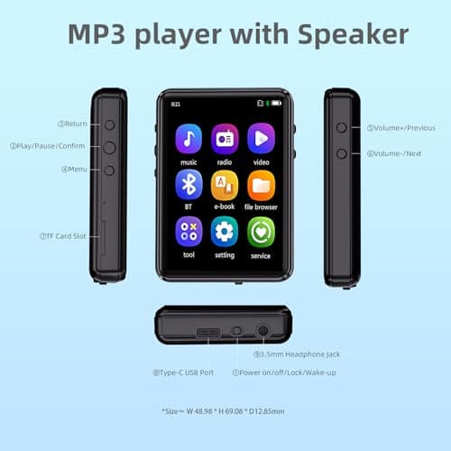 Tengsen MP3 Player with Bluetooth 5.3 – Portable Music Player with Speaker,FM Radio,E-Book,Shuffle/Repeat Play,Full Touch Screen MP3 Player for Meeting,Lectures, Fitness,SD Card Slot,64GB Black - Thumbnail 6