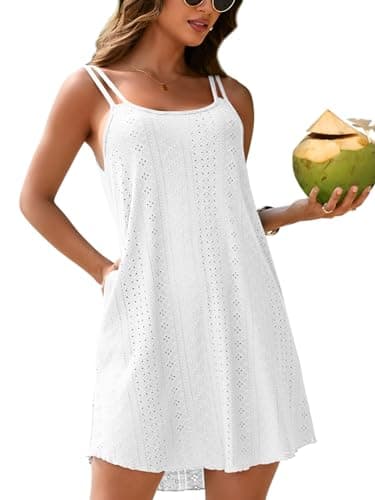 Charmo Hollow out Swimsuit Coverup for Women Strappy Beach Coverup Summer Casual Sundresses 2025 Bathing Suit Cover up White S - Image 1