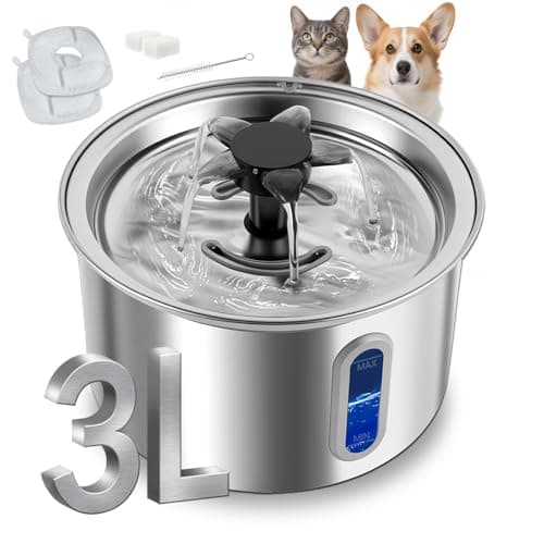 ZOESEEK 3L/101oz Stainless Steel Cat Water Fountain for Indoor Use - Ultra Quiet Automatic Cat Fountain for Drinking, BPA-Free Pet Water Dispenser for Cats/Small Dogs LED Window (2 Filters 2 Sponges)