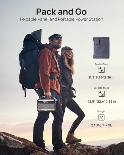 Portable Power Station 600W (1200W Surge) with 100W Solar Panel Included, 576Wh LiFePO4 Electric Generator, 1Hr Fast Charging, 100W USB-C PD Output, Solar Power Bank for Home Emergency, Camping, CPAP - Thumbnail 6
