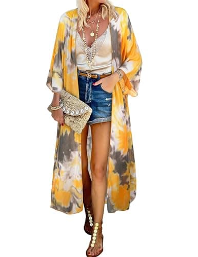 MayBuy Womens Swimsuit Coverup Long Kimono Open Front Boho Summer Lightweight Cardigan Bathing Suit Cover Ups - Image 1