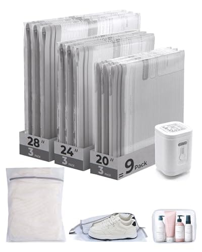 BAGSMART Vacuum Bags for Travel with Rechargeable Air Pump, Portable Space Saver Bags for Travel & Home, Vacuum Compression Seal Bag for Clothing, Blanket, 12 Pack-Gray