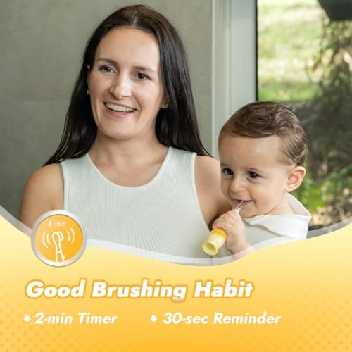 Papablic Toddler Sonic Electric Toothbrush Kids for Ages 1-3 Years, Baby Electric Toothbrush with Cute Rabbit Cover and Smart LED Timer, 2 Brush Heads (Bunny) - Thumbnail 5