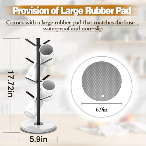 ZYZWTG Marble Mug Holder Tree, 8 Hooks Coffee Cups Stand, New Upgraded Stable Mug Stand for Kitchen Counter Cabinet Cafe Black - Thumbnail 2