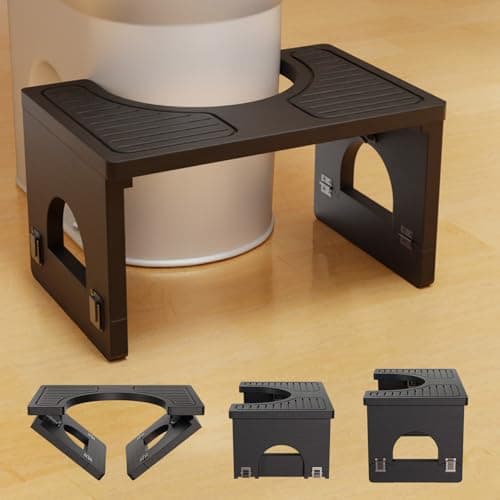 Foldable Toilet Stool with 7 & 9 Inch Adjustable Heights - Non-Slip Squat Stool for Adults & Kids to Improve Bathroom Posture & Comfort, No Installation Required (Black) - Image 1