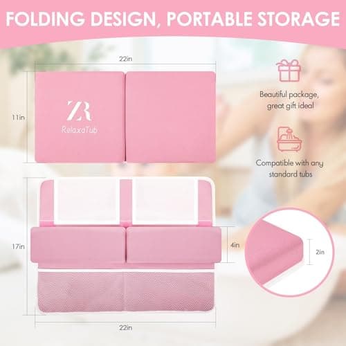 RelaxaTub Bath Kneeler and Elbow Rest Pad Set - 2-Inch Thick Comfortable Baby Bath Kneeler Pads, Quick-Dry Non-Slip Bathtub Mat with Toy Organizer for Knee & Arm Support for Baby Bath Time - Thumbnail 4