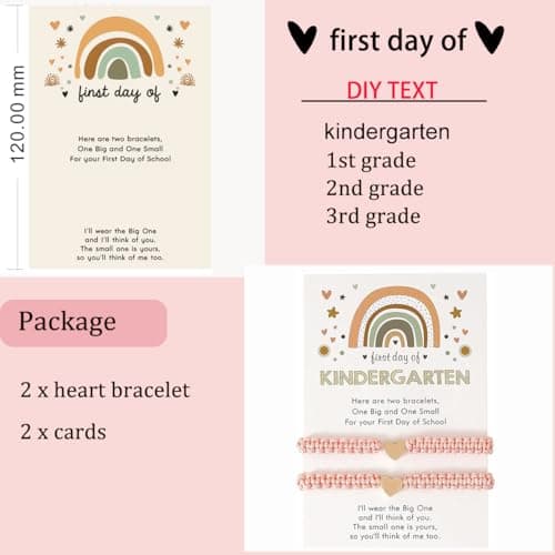 OVIFICEA First Day of Kindergarten Bracelets for Mommy and Me Back To School Gift Matching Bracelets, Mother Daughter Bracelets Pre-K Gifts for Girls Boys, Heart Wish Adjustable Bracelets - Thumbnail 5