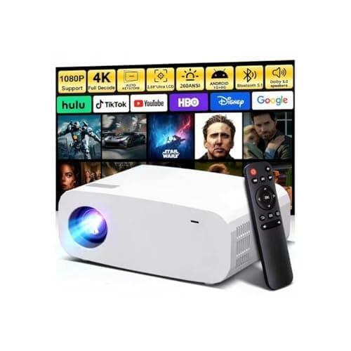 Projector, Mini Projector with WiFi and Bluetooth, Built-in Apps, Auto Focus & Keystone,Native 1080P Support, Portable Outdoor Smart Projector,White