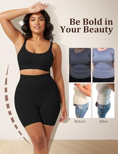 Easybunny Shapewear for Women High Waisted Tummy Control Shorts Butt Lift Boning Support, DIY Cutting, Invisible Under Dress Black L - Thumbnail 2