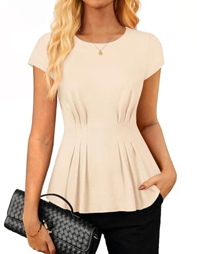 GRACE KARIN Womens Peplum Tops Dressy Casual,2026 Summer Short Sleeve Work Blouses, Business Shirts Fashion Clothes Apricot XL - Image 1