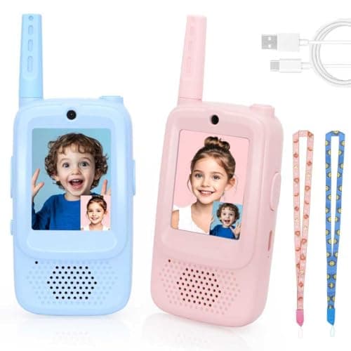Video Walkie Talkies for Kids Ages 3-12, 2 Pack Rechargeable Walkie Talkie Toys with Screen & 4 Voice Changers, Long Range Two Way Radios for Indoor Outdoor Games, Birthday Gifts for Boys - Image 1