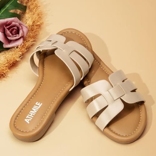 ATHMILE Sandals for Women 2026 Vacation Womens Sandals Dressy Summer Flats Sandals Women Slides for Party Wedding Beach - Thumbnail 3