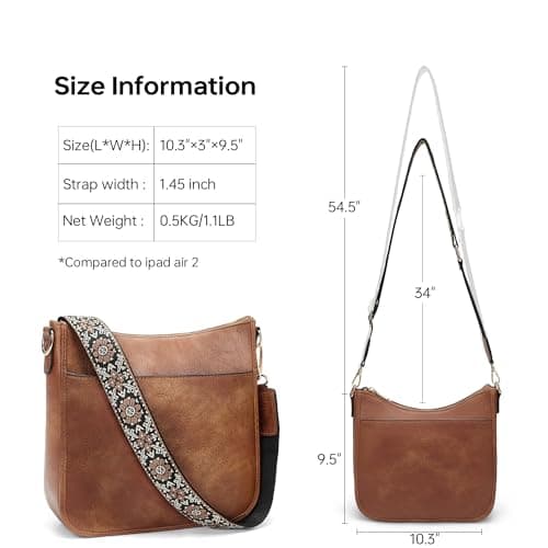 GEMIU Crossbody Bags for Women Medium Crossbody Purse Purses for Women Leather Shoulder Bags with Guitar Strap Brown - Thumbnail 3