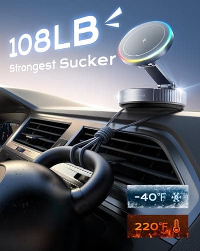 Magnetic Phone Charging Holder Mount for Magsafe Car Mount Charger, 15W Fast Charger Wireless [108+LBS Suction & 3800gf Magnetic], 360° Vacuum Magnetic Phone Holder for iPhone 17 Pro Max Air 16-12 - Thumbnail 3