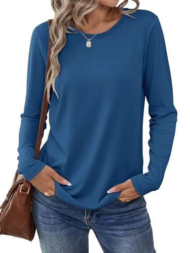 ANRABESS Long Sleeve Shirts for Women Casual Crewneck Basic Tee Tshirts Loose Fit Curved Hem Tunic Top 2026 Fall Outfits Dark Blue Small - Image 1