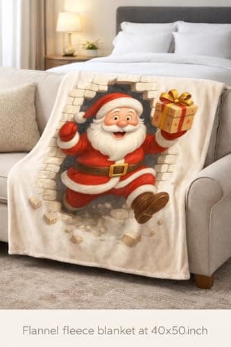 Carastora Santa Claus Flannel Blanket, Warm Winter Holiday Plush Blanket, Suitable for Sofa, Bed, Living Room, Snowflake Decorated Gift Blanket, 40 x 50 inches - Thumbnail 5
