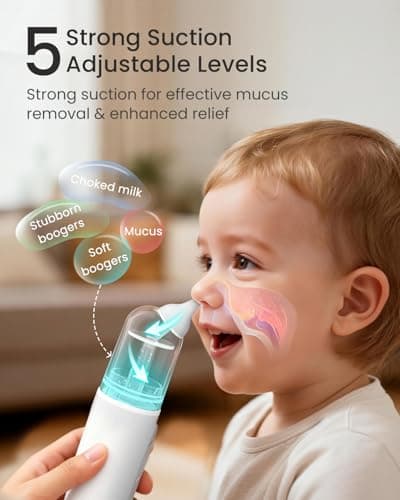 GROWNSY Nasal Aspirator for Baby, Upgraded 5 Suction Levels Baby Nose Sucker, IPX7 Waterproof Electric Nose Suction for Baby, Booger Sucker for Toddlers with Automatic Cleaning &Music &Light Functions - Thumbnail 2