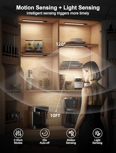 Tnight 8inch Under Cabinet Lighting,56 LED -3 Color& 7 Levels Under Cabinet Lighting Rechargeable,3000mah Dimmable Magnetic Cabinet Lights, Punch-Free smart Sensor Magnetic Rechargeable led Lights - Thumbnail 5