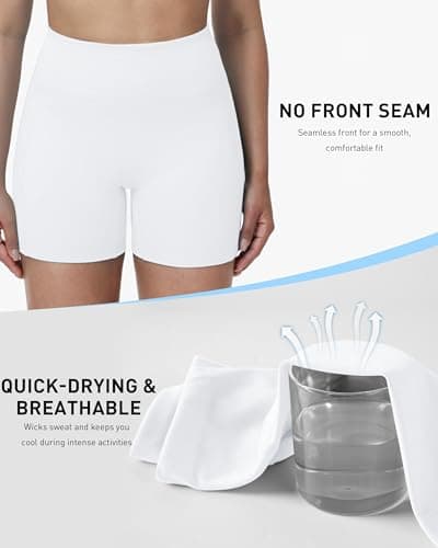 Roadbox 5" High Waisted Women's Biker Shorts, Tummy Control Compression Booty Spandex Shorts for Volleyball Workout Gym Yoga Running(L) White - Thumbnail 5