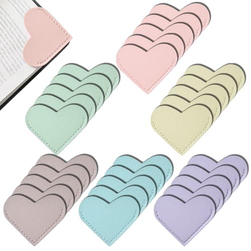 Yuwiiuuo 30 Pcs Leather Heart Bookmarks for Women, Cute Book Marks for Reading, Ideal Gift for Home, Office, School Reading Supplies (6 Colors)