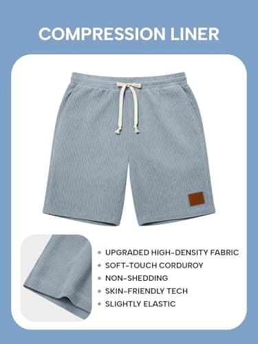 Hardaddy Mens Corduroy Shorts Casual Elastic Waist Drawstring 2026 Summer Beach Lounge Short(Light Blue XX-Large) - Thumbnail 5