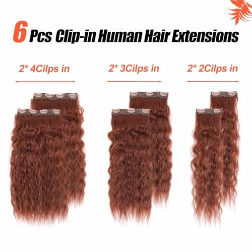 Clip in Hair Extensions Real Human Hair 120g 6pcs Deep Water Wave Curly Human Hair Extensions Double Weft Super Wave Clip ins for Women (33#, 20 Inch) - Thumbnail 3