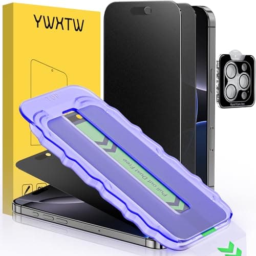 YWXTW 2 Pack for iPhone 16 Pro Matte Privacy Screen Protector 6.3 Inch + 1 Set Camera Lens Protector, Anti Spy Anti Glare 16 Pro Tempered Glass Film, Anti Fingerprint, Bubble Free