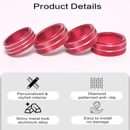 4PCS Aluminum Alloy Button Knob Cover for Jeep Wrangler JL JLU 2018-2025 & Gladiator JT 4XE Compatible Interio Accessories Cover, Volume Radio Air Conditioner Headlight Switch Knob Cover (Red) - Thumbnail 6