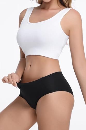 OWNFUN Black Seamless Underwear Womens Laser Cut Underwear No Show Hipster Panties Mid Waisted Full Coverage Hipster Panties 3-Pack - Thumbnail 2