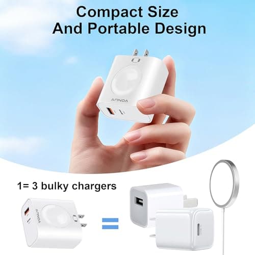 3-in-1 Adapter for Apple Watch, 20W USB C Fast Charging Block with Dual Ports & Magnetic Wireless Adapter, Portable Travel Wall Plug for iWatch Ultra/SE/11/10/9/8/7, iPhone 17/16/15/14, AirPods - Thumbnail 5